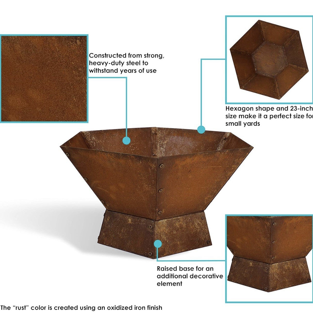 Rustic Affinity 23-Inch Steel Raised Outdoor Fire Pit Kit with Oxidized Finish -