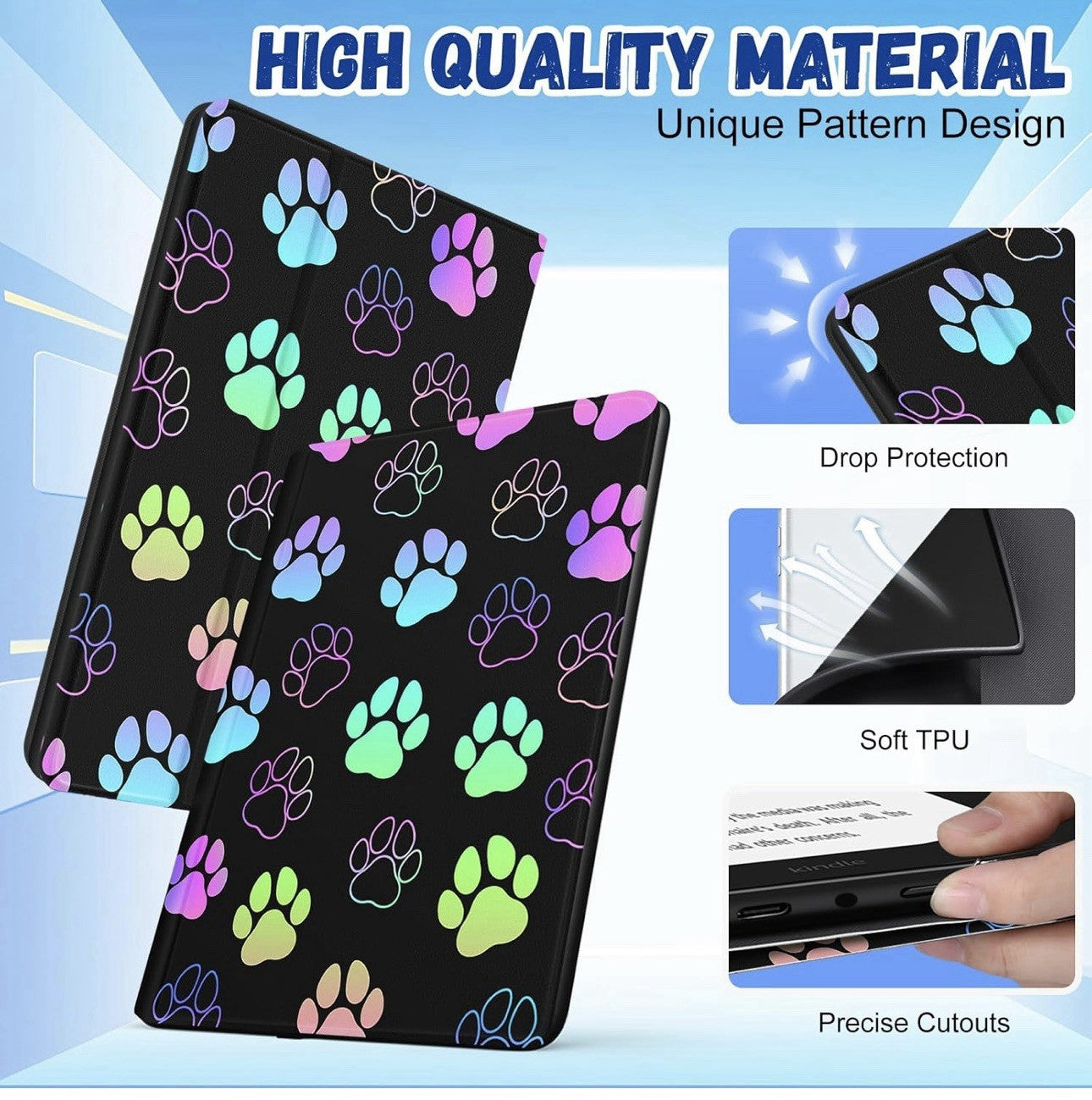 Paw Print Dog Lover Kindle Paperwhite 10th Generation Case 2018 Release 6"