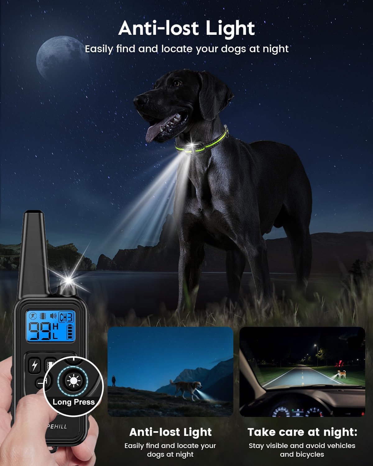 Dog Training Collar with Remote, Electronic Dog Shock Collar with Beep, Vibration, Shock, Light and Keypad Lock Mode, Electric Training Collar Set for Small Medium Large Dogs (Black Green)