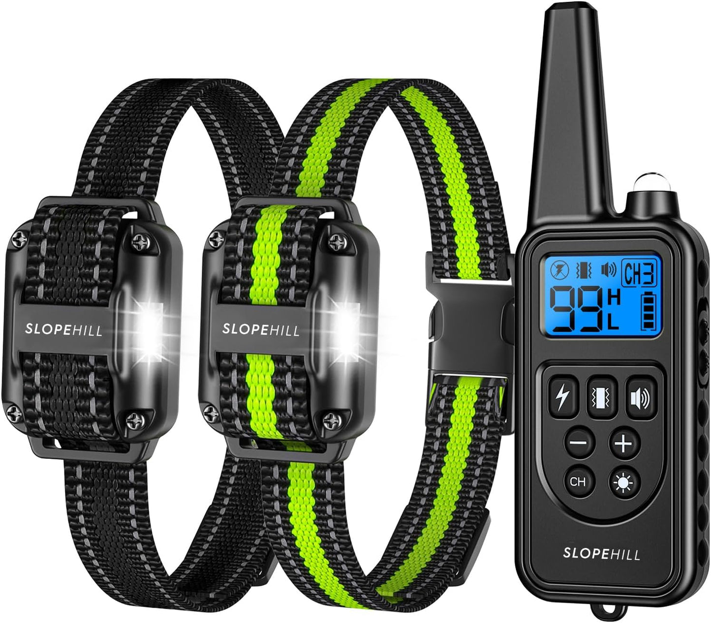 Dog Training Collar with Remote, Electronic Dog Shock Collar with Beep, Vibration, Shock, Light and Keypad Lock Mode, Electric Training Collar Set for Small Medium Large Dogs (Black Green)