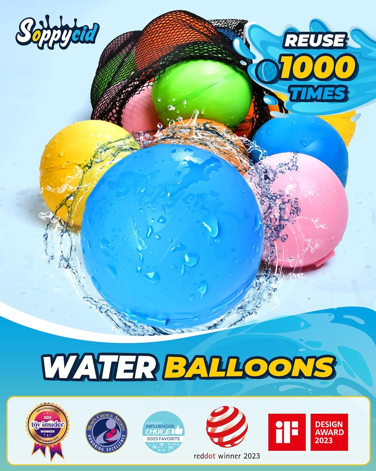 SOPPYCID Water Balloons Reusable Quick Fill - Self Sealing Silicone Water Balls for Kids with Mesh Bag, Outdoor Summer Fun Water Toys for Activities, Summer Party, Water Park, Family Game 25 pieces