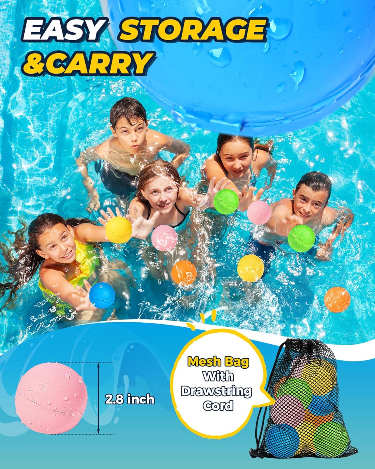 SOPPYCID Water Balloons Reusable Quick Fill - Self Sealing Silicone Water Balls for Kids with Mesh Bag, Outdoor Summer Fun Water Toys for Activities, Summer Party, Water Park, Family Game 25 pieces