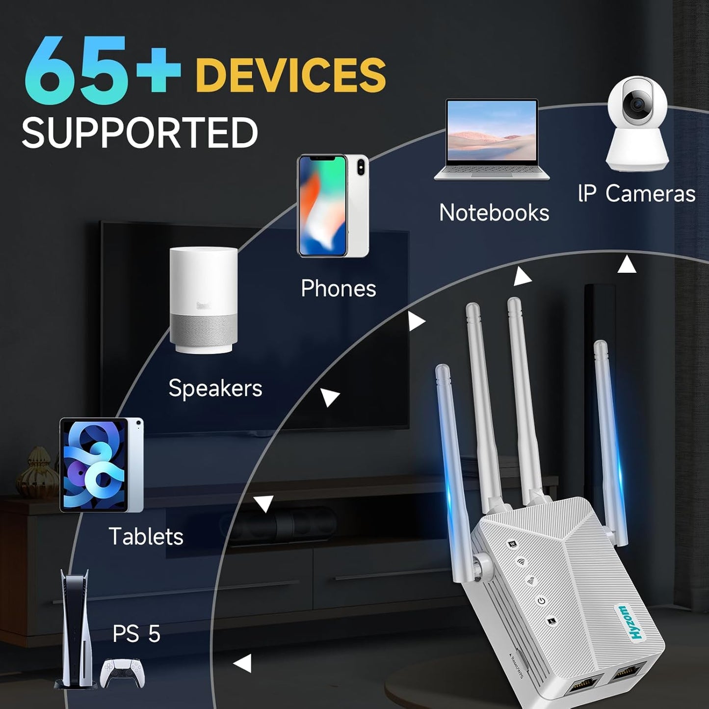 2025 WiFi Extender Signal Booster for Home & Outdoor - 5X Faster Internet Booster with Ethernet Port, Covers 10,000+ Sq.Ft House & Yard | Long Range Wireless Repeater Amplifier, Works with Any Router