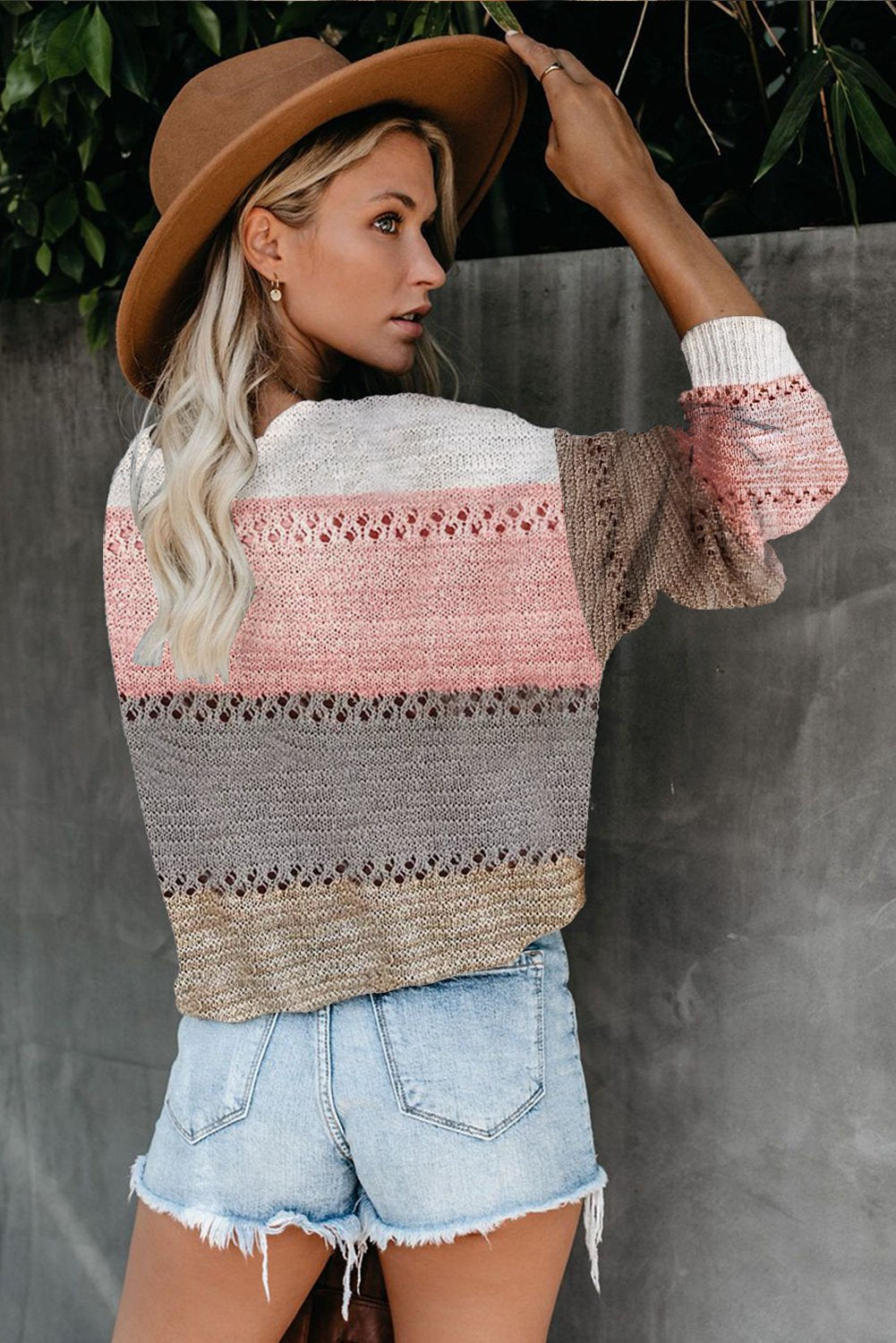 Wine Color Block Deep V Neck Wrap Sweater
