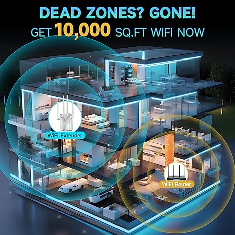 2025 WiFi Extender Signal Booster for Home & Outdoor - 5X Faster Internet Booster with Ethernet Port, Covers 10,000+ Sq.Ft House & Yard | Long Range Wireless Repeater Amplifier, Works with Any Router